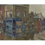 EDWARD JONES (20TH CENTURY) The corner cafe, signed and dated '75, oil on board, 39 x 49.5cm