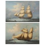 ENGLISH SCHOOL (19TH CENTURY) Ship in full sail, with distant rocky shore and other shipping, and