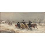 J* ORLOFF (19TH CENTURY RUSSIAN) Winter landscape with figures in a horse-drawn troika, signed,