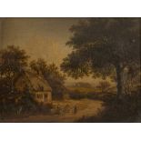 H * T * CASSINI (19TH CENTURY) Figures at a cottage in a country landscape, signed and dated 1856,