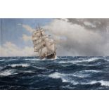 20TH CENTURY ENGLISH SCHOOL Portrait of a sailing vessel at sea; signed Alf Teh Marsen, oil on