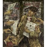 JONAS THOMAS PLOSKY (1940-2011) 'News Please', signed, inscribed to artist's label verso, oil on