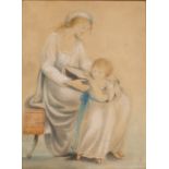 ENGLISH SCHOOL (LATE 18TH CENTURY) Mother and child, watercolour heightened with white, 24 x 17.5cm