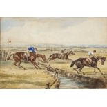CIRCLE OF HENRY ALKEN (1774-1850) The Steeplechase, pen, ink and watercolour, 25.5 x 38.5cm