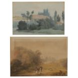 REVEREND JOSEPH WILKINSON (1764-1831) Building by a lake, circa 1810 watercolour 10cm x 15cm,