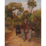 FILIPPO MARTORI SARINI (1877-1952) Huntsman with rifle and gun dog in a landscape, signed, oil on