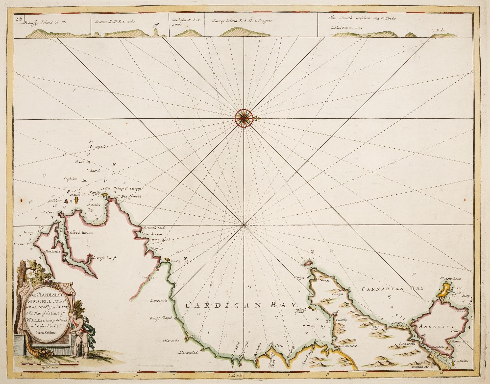 CAPTAIN GREENVILLE COLLINS Chart of The Coast of Wales, engraving, hand-coloured, 45 x 57cm; and