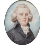 ENGLISH SCHOOL: EARLY 19TH CENTURY Portrait miniature of a gentleman with powdered wig, white cravat