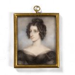 ENGLISH SCHOOL, EARLY 19TH CENTURY Portrait of a lady, her dark hair in ringlets and wearing a black