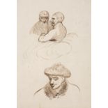 EARLY 19TH CENTURY ENGLISH SCHOOL Figural study sketch, sepia pen and inks, 21 x 14.5cm; with a