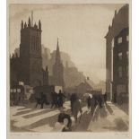 JOHN MACKAY (exh. 1930/1940) 'Edinburgh - Morning Sunlight', etching with aquatint, pencil signed in