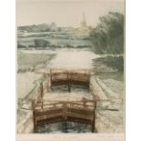 MICHAEL CHAPLIN (b.1943) 'Thames at Lechlade', etching with aquatint in colours, pencil signed in