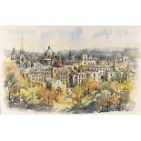 TIM WIDDOWSON (20TH CENTURY) 'Oxford from Magdalen', signed and dated '97, pen, ink and watercolour,