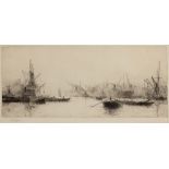 WILLIAM LIONEL WYLLIE (1851-1931) The Royal Albert Dock, London, etching, pencil signed in the