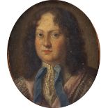 17TH CENTURY CONTINENTAL SCHOOL Portrait miniature of a gentleman with long black curly hair wearing