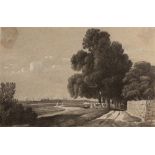 WILLIAM TURNER OF OXFORD (1789-1862) 'Oxford from Iffley', pencil drawing heightened in white, 17
