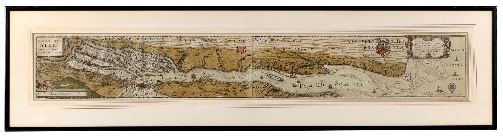 BLAEU 'Celeberrimi Fluvi Albis', engraved map on two sheets, hand-coloured, 16 x 106cm - Image 2 of 3