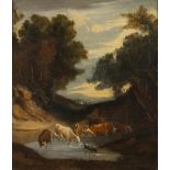 19TH CENTURY ENGLISH SCHOOL Cattle watering at a pool, oil on canvas, 26.5 x 31.5cm