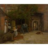 EDWARD RICHARD TAYLOR (1838-1911) "The Village Well", 1879, signed and dated, oil on canvas, 49 x