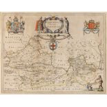 BLAEU Berkshire, engraving with figural title cartouche flanked by Royal Coats of Arms, hand-
