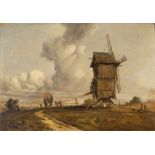 FOLLOWER OF HENRY BRIGHT (1810/14-1873) Windmill with figures in a landscape, oil on panel, 26 x