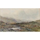 J* W* WHITTAKER (19TH CENTURY) Hill top landscape with shepherd and sheep, signed and dated 1867,