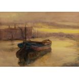 ETHEL COULTER (exh. 1889-1897) A fishing boat moored in still waters at dusk, signed, watercolour,