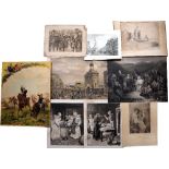 A folder of nine various engravings, lithographs and aquatints, etc