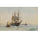 CHARLES DIXON (1872-1934) A frigate and further shipping at sea, signed, watercolour, 14.5 x 23.5cm