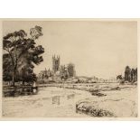 SIR FRANK SHORT (1857-1945) Canterbury from the Meadows, etching, pencil signed in the margin,24.5 x