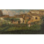 FRENCH SCHOOL, LATE 19TH CENTURY A country hamlet with vegetable gardens, oil on canvas, 48 x 86cm