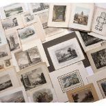 A box of forty eight assorted prints of country houses and topographical views, plus a bundle