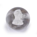 A 19TH CENTURY SILHOUETTE PAPERWEIGHT, with sulphide relief portrait of the Duke of Wellington, 6.