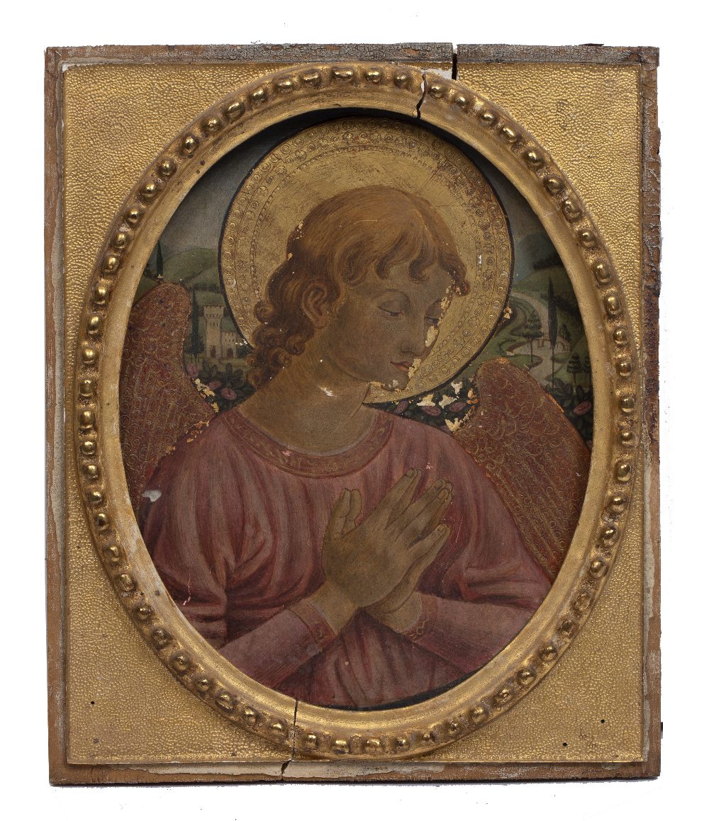 MANNER OF FRA ANGELICO An angel at prayer, indistinctly inscribed in pencil verso, oil and gold leaf