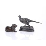 A BRONZE FIGURE of a pheasant in walking pose upon naturalistic base, inscribed 'A Barye', 18cm