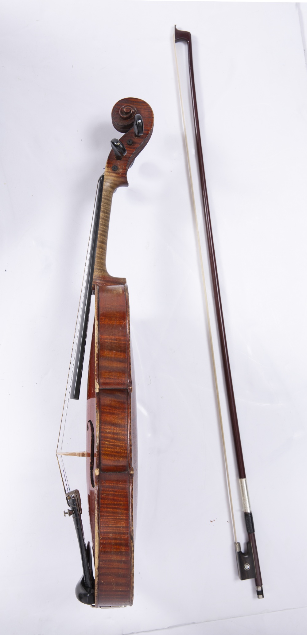 A 20TH CENTURY VIOLIN with two piece back, back length 36cm, with bow,cased - Image 3 of 4