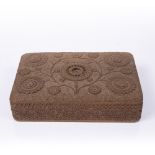 AN ANGLO INDIAN SANDALWOOD BOX AND COVER, all over finely carved with scrolling and flowering