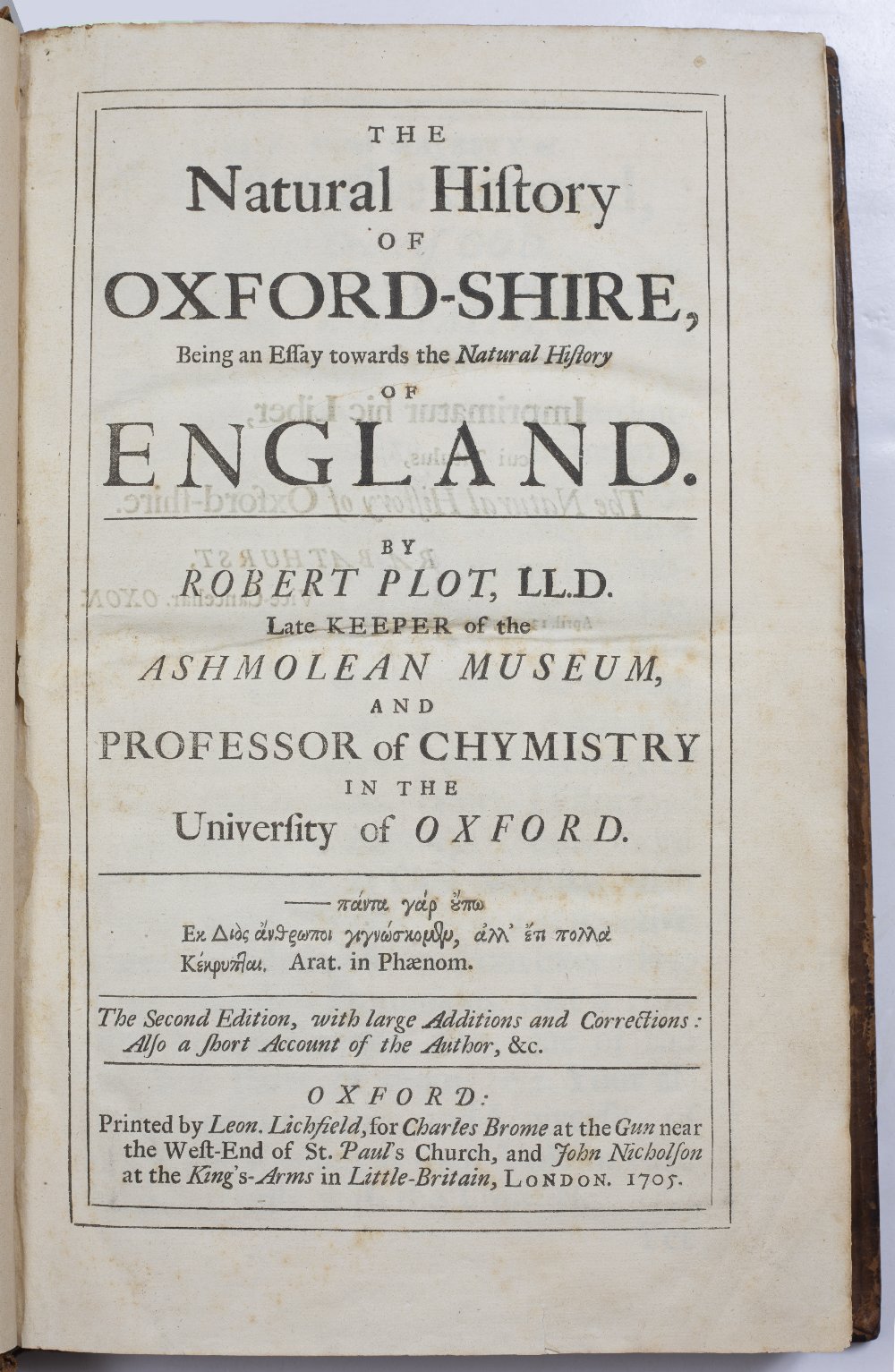 PLOT, Robert (1640-1696), Late Keeper of the Ashmolean Museum and Antiquary 'The Natural History - Image 3 of 6