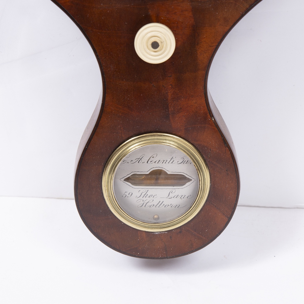 A 19TH CENTURY BANJO WHEEL BAROMETER with swan neck cornice above hygrometer, alcohol thermometer - Image 2 of 3