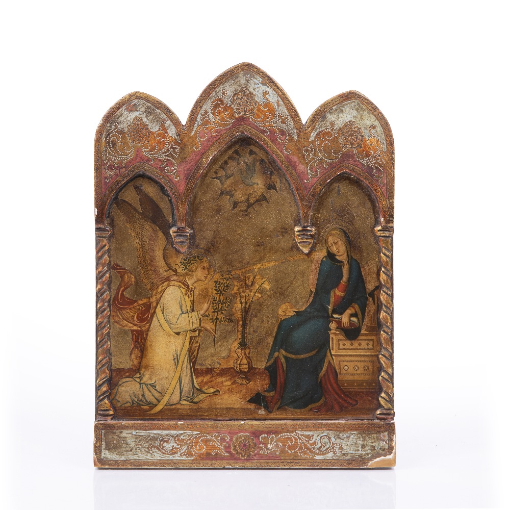 AFTER SIMONE MARTINI: The Annunciation, oil on panel, 28 x 20cm