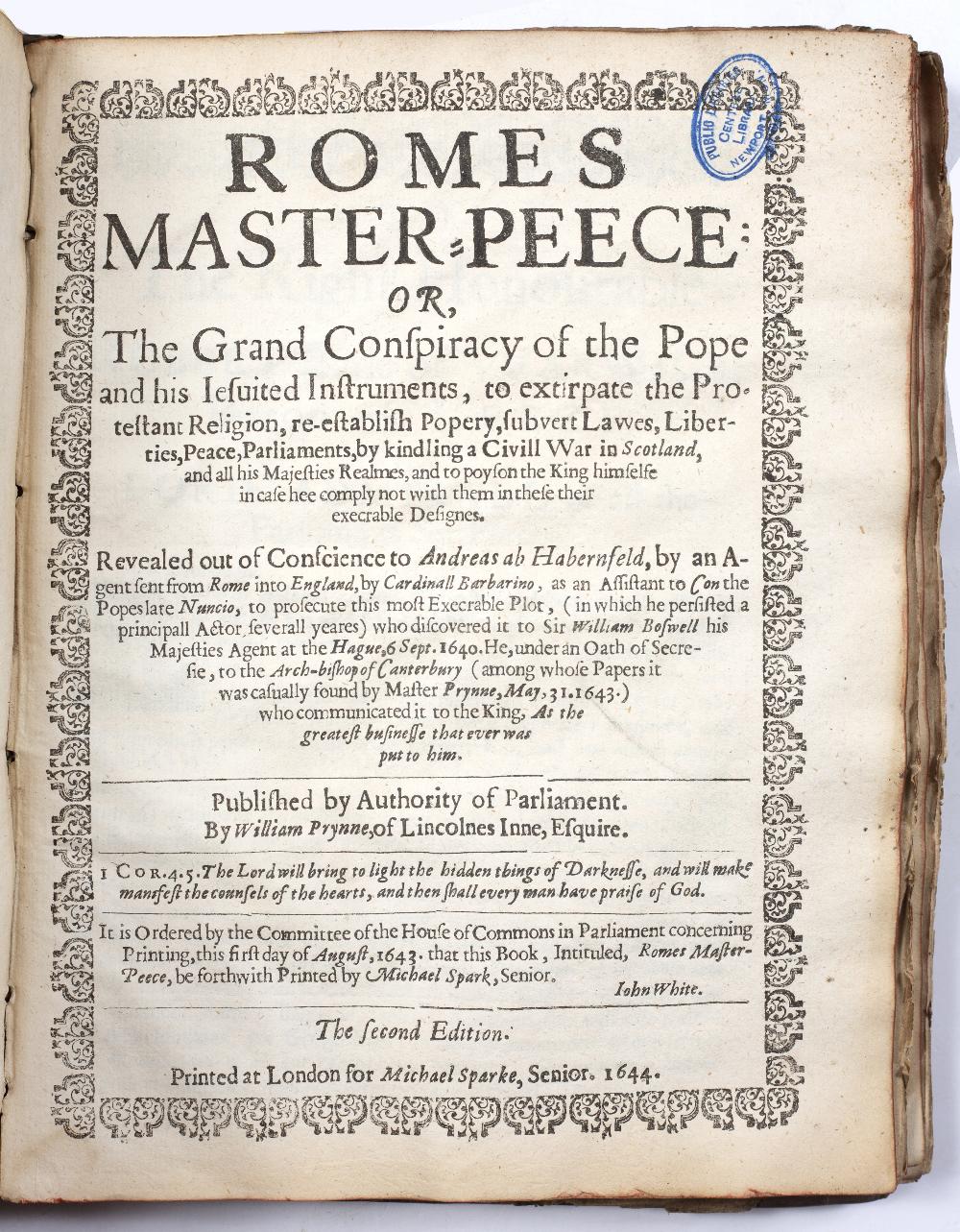 PRYNNE, William (1600-1669), English Lawyer The Soveraigne Power of Parliaments and Kingdomes. - Image 5 of 7