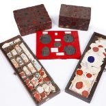 A COLLECTION OF OLD WAX SEALS and two 19th Century boxes with wax sealed exteriors; together with