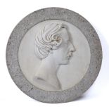 SHAKESPEARE WOOD (1827-1886) Portrait roundel marble sculpture of a gentleman with wavy hair and