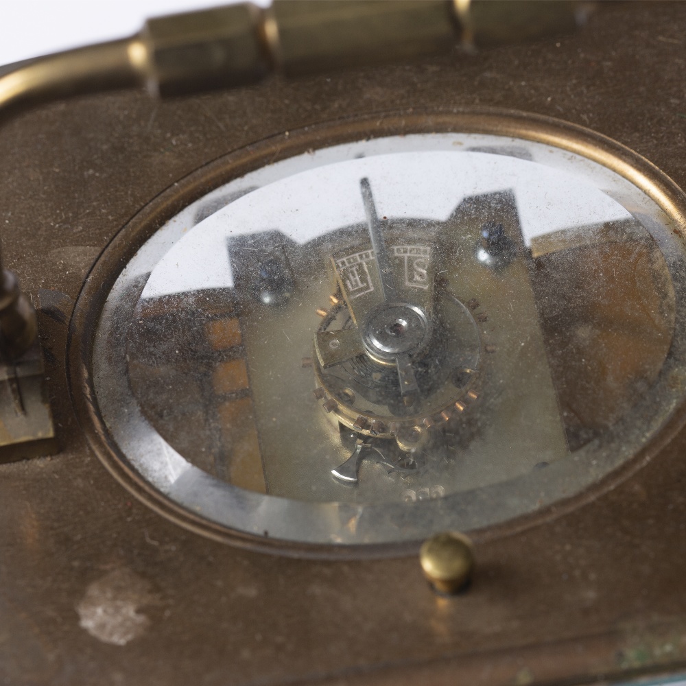 A LATE 19TH CENTURY FRENCH CARRIAGE CLOCK with white enamel Roman dial, silvered platform lever - Image 3 of 3