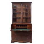 A GEORGE III MAHOGANY SECRETAIRE BOOKCASE, the upper part with a dentil moulded cornice above