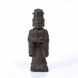 AN ANTIQUE CHINESE BRONZE FIGURE of an Official with flowing robes, 55cm high