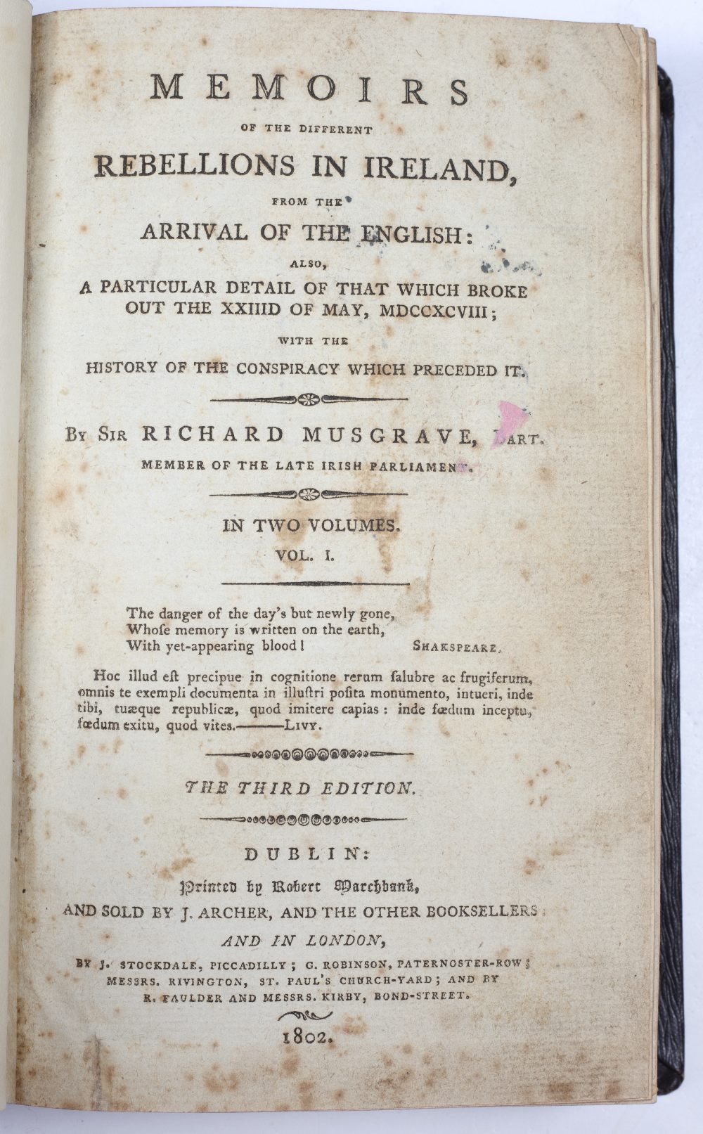 MUSGRAVE, Sir Richard, 'Memoirs of the Different Rebellions in Ireland from the Arrival of the - Image 2 of 3