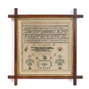A VICTORIAN NEEDLEWORK SAMPLER by Jane Beach, 1870 in a crossover frame, two further examples and