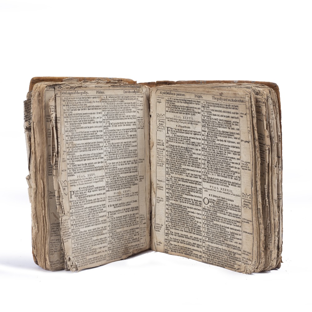 A 17TH CENTURY BIBLE printed by Robert Barker, London 1630. Disbound and for restoration. Sold as