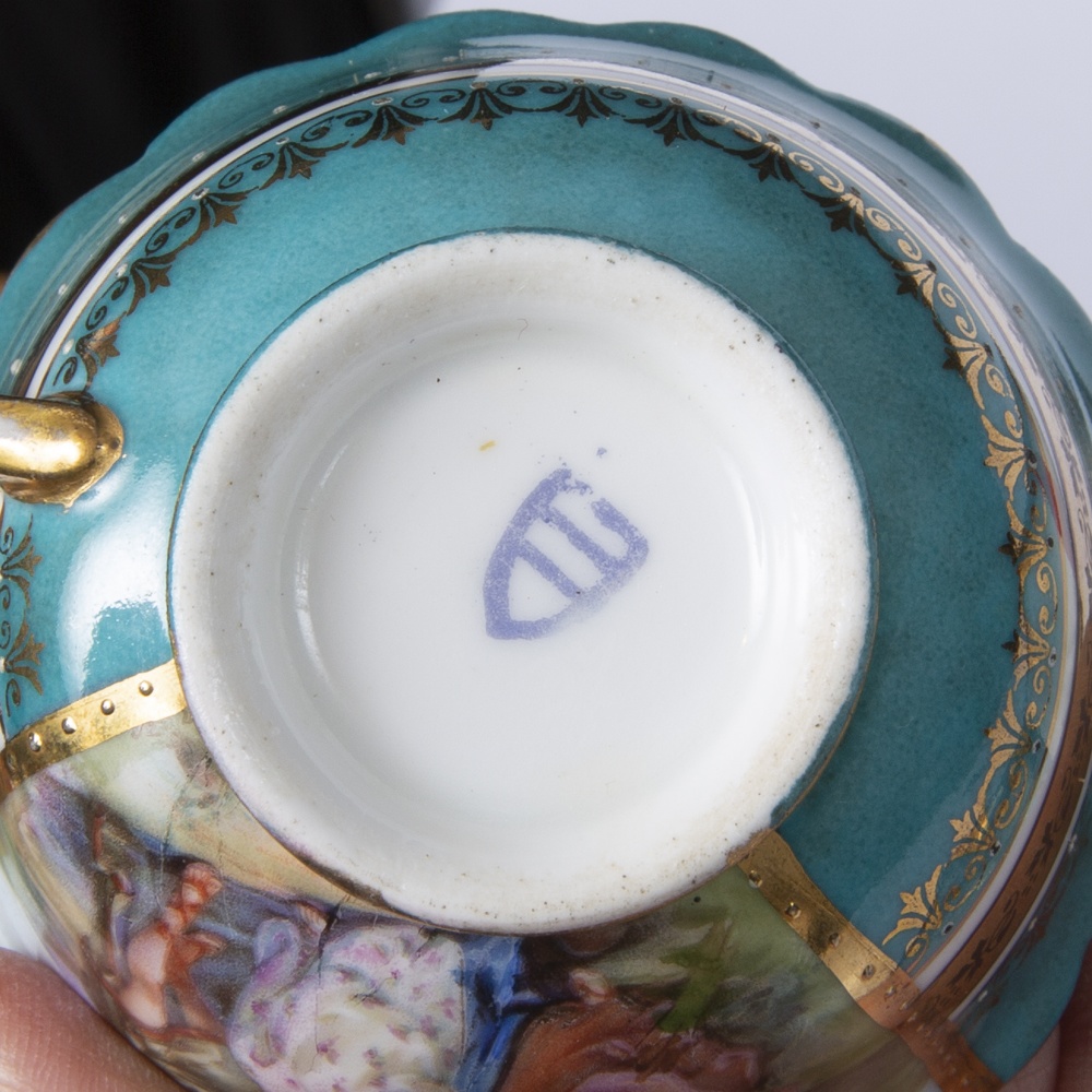 A LATE 19TH CENTURY CONTINENTAL PORCELAIN TEASET comprising six cups and six saucers, the cups - Image 2 of 3